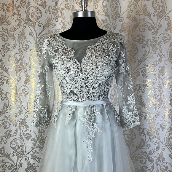 NEW Women's Formal Embroidery Lace up Long Evening Gown prom dress - Picture 5 of 8